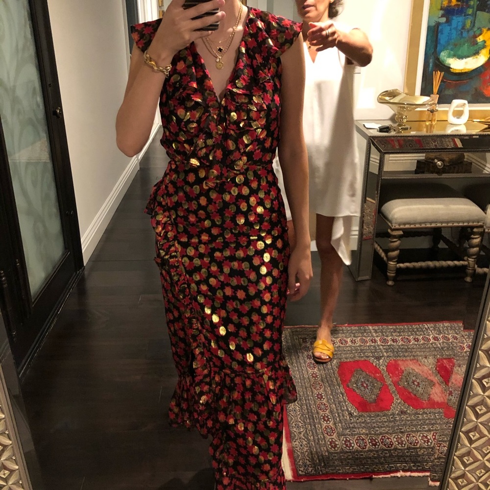 Saloni Red and Gold flower Dress